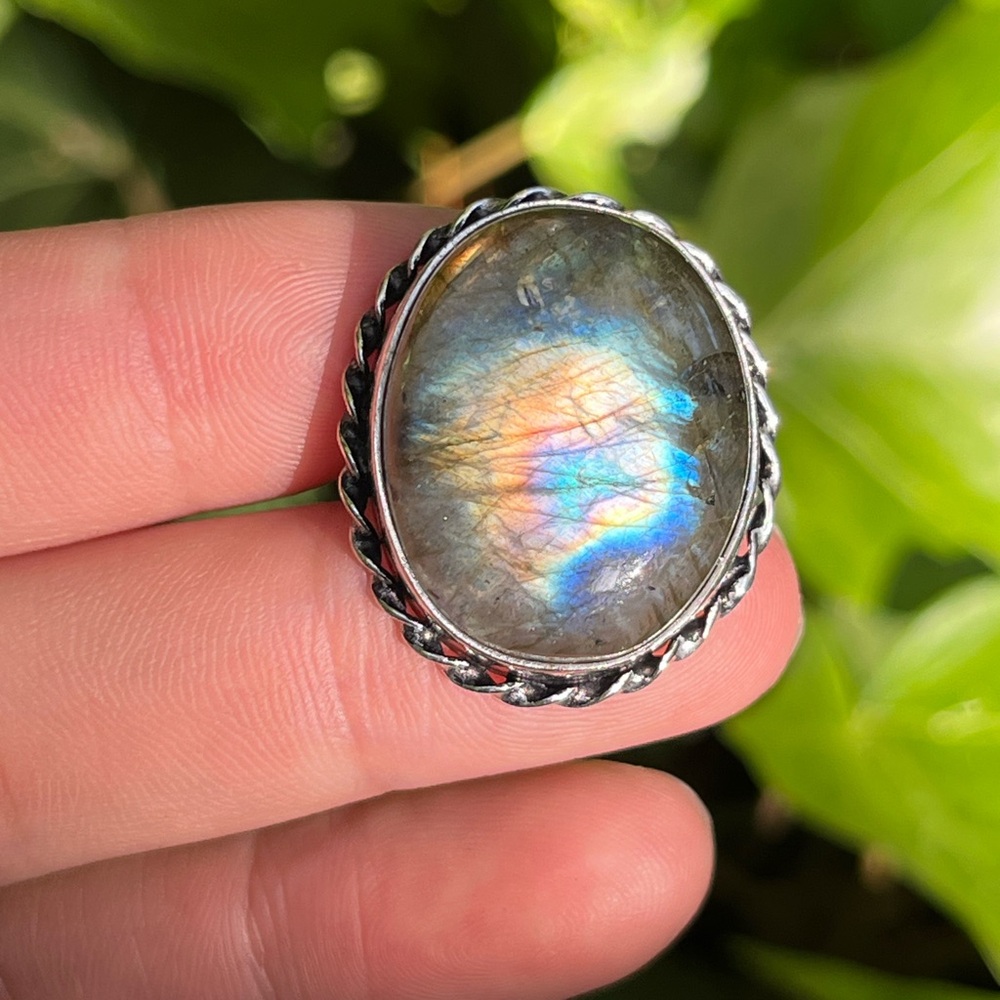 Size 6.75 926 silver plated labradorite ring‎